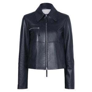 Liora Classic Front-Zip Leather Jacket