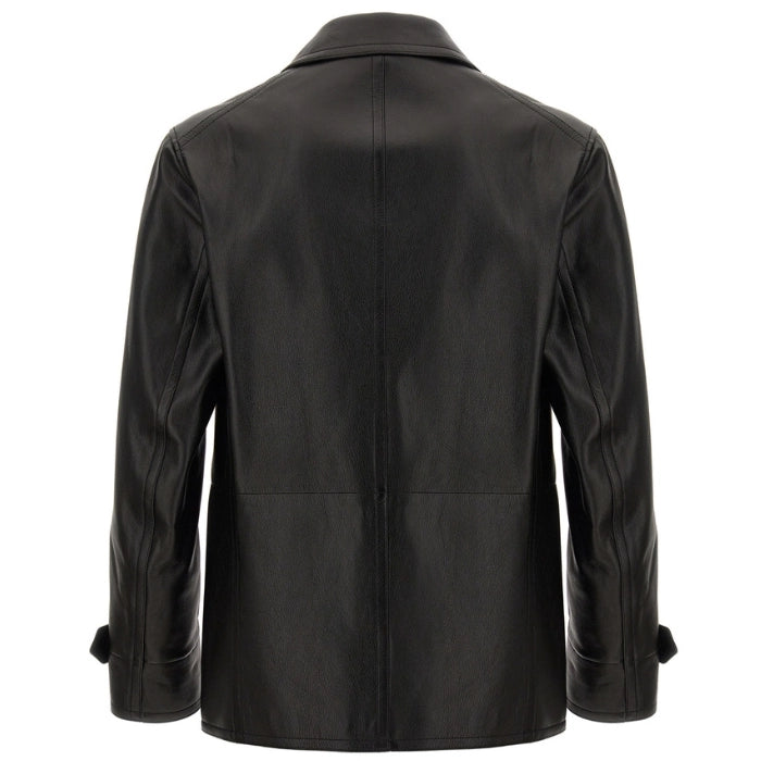 Terra Button-Up Black Leather Jacket