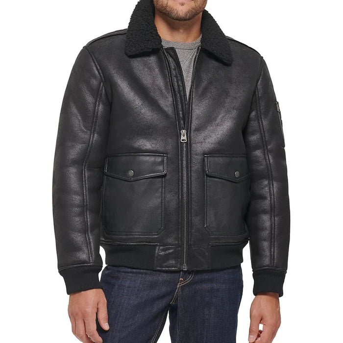 Men's Aviator Leather Bomber Jacket