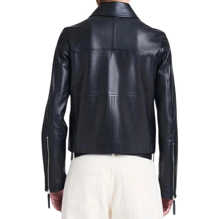 Liora Classic Front-Zip Leather Jacket