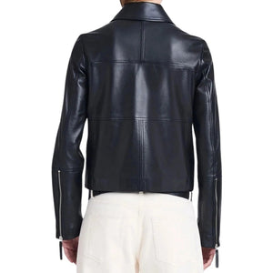 Liora Classic Front-Zip Leather Jacket