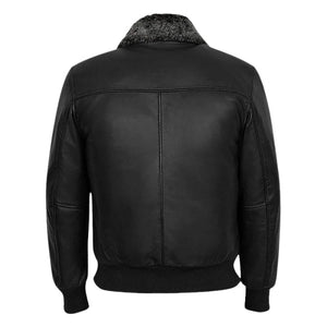 Norveil Shearling Black Fur Collar Leather Bomber Jacket