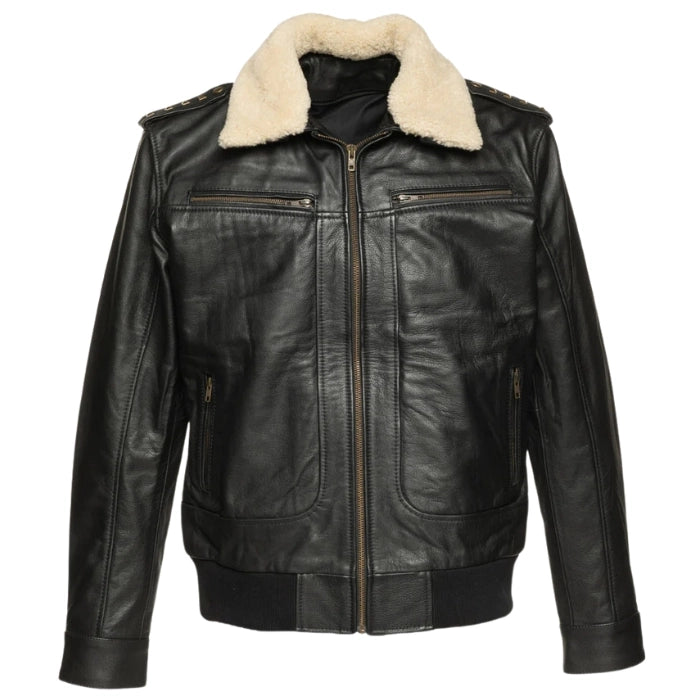 Men's Black Alaric Shearling Collar Bomber Jacket