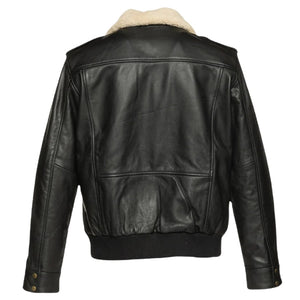 Men's Real Leather Fur Collar Bomber Jacket