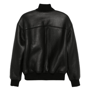 Zarin Relaxed Fit Black Leather Bomber Jacket