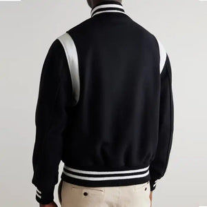 Hayes Black Wool Varsity Jacket with White Leather Detail