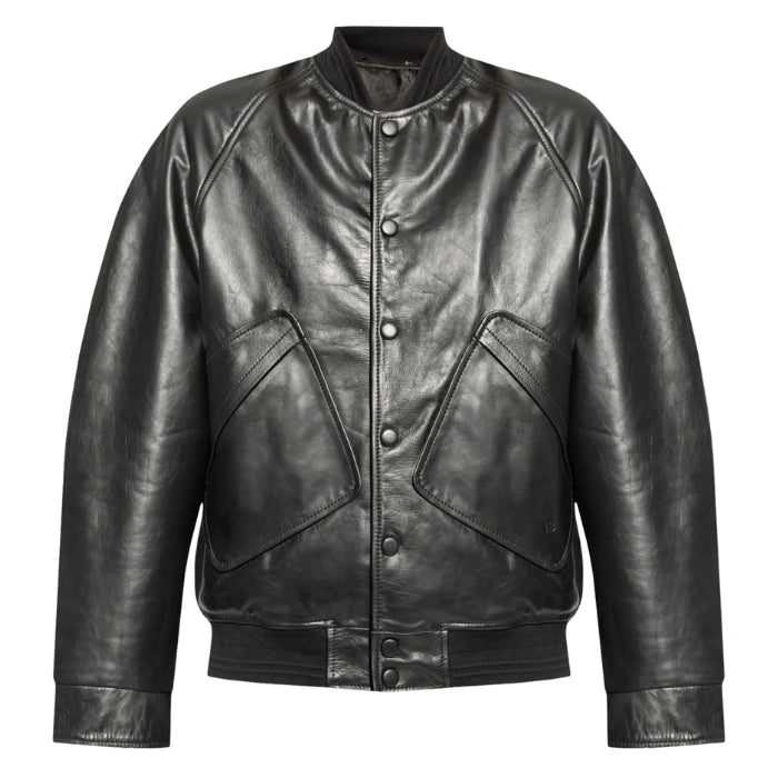 Elara Oversized Fit Black Leather Bomber Jacket