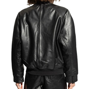 Elara Oversized Fit Black Leather Bomber Jacket