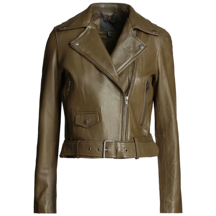 Women's Military Green Moto Biker Jacket