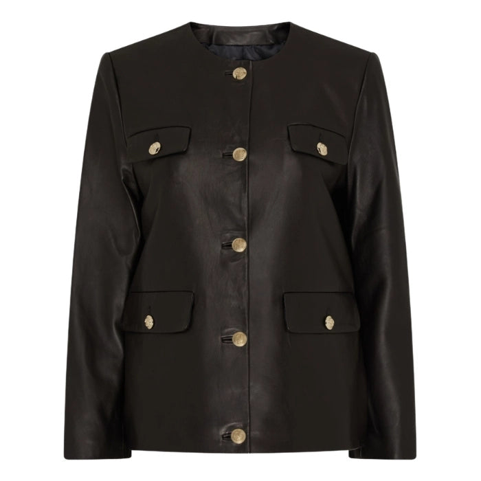 Lydia Black Button-Up Leather Jacket for Women