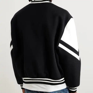 Sterling Letterman in Black Wool & White Leather
