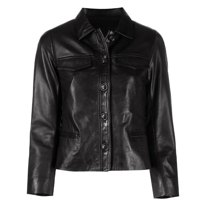 Rebel-Edge Button-Front Leather Jacket