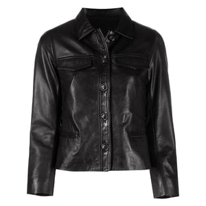 Rebel-Edge Button-Front Leather Jacket