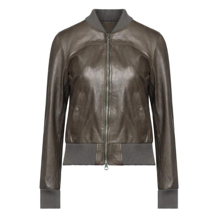 Tamsin Classic Ribbed Leather Bomber Jacket