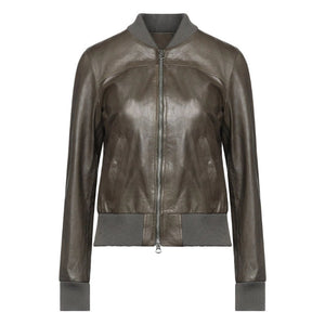 Tamsin Classic Ribbed Leather Bomber Jacket