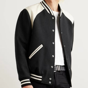 Mercer Black Wool Varsity Jacket with Leather Trim