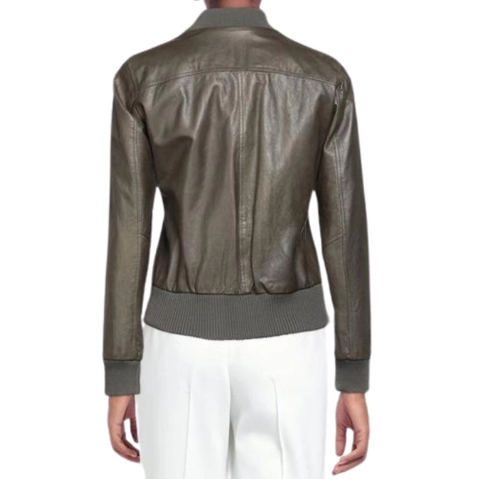 Tamsin Classic Ribbed Leather Bomber Jacket