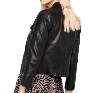 Rebel-Edge Button-Front Leather Jacket