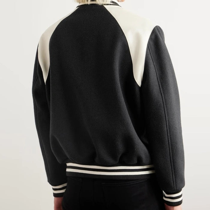 Mercer Black Wool Varsity Jacket with Leather Trim