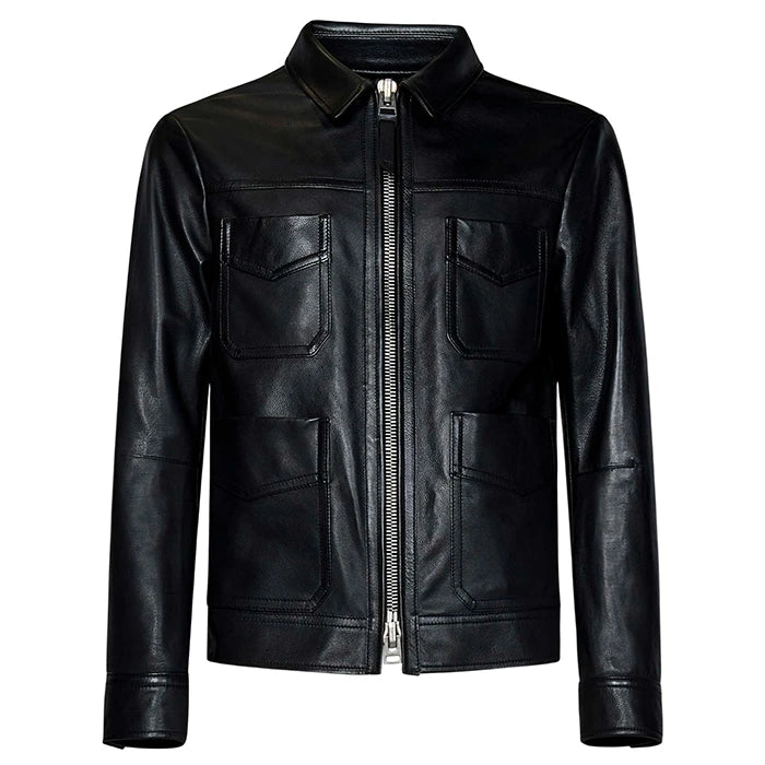 Men's Luxe Four-Pocket Black Leather Jacket