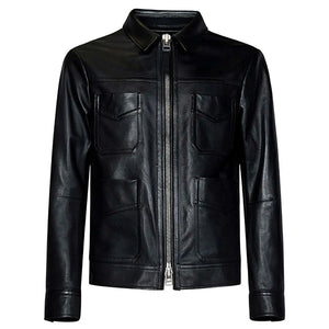 Men's Luxe Four-Pocket Black Leather Jacket