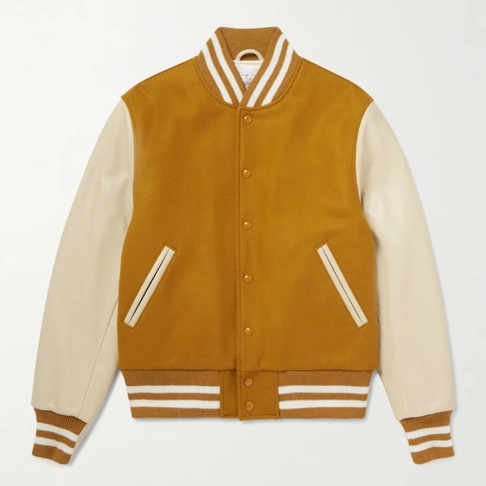Prescott Gold Wool & Beige Leather Varsity Jacket