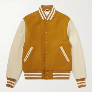 Prescott Gold Wool & Beige Leather Varsity Jacket