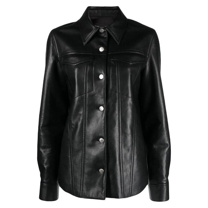 Rocio Oversized Button-Up Leather Jacket