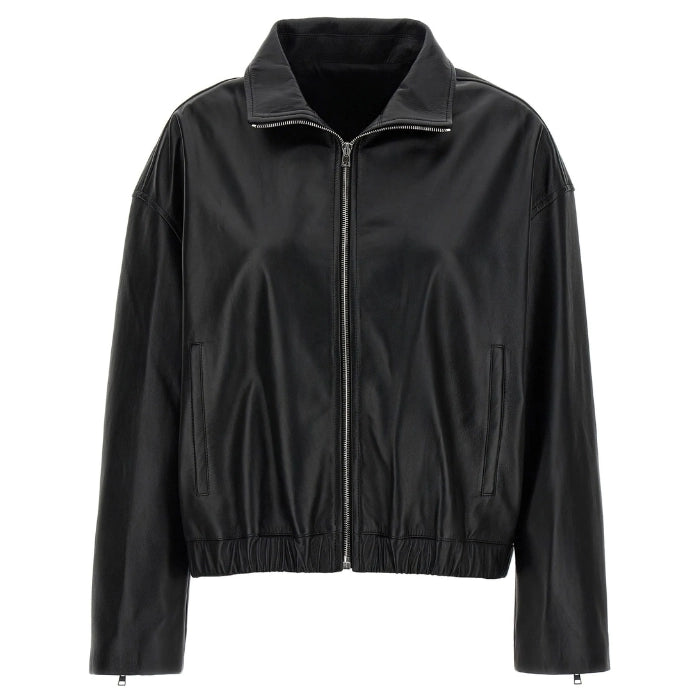 Zelora Soft-Finish Black Leather Bomber Jacket