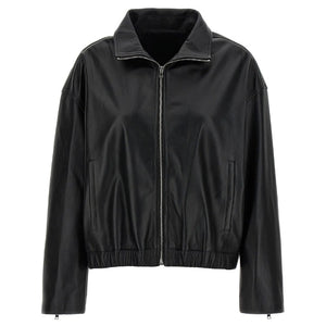 Zelora Soft-Finish Black Leather Bomber Jacket