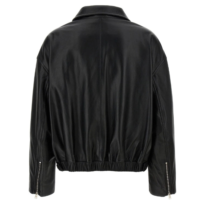 Zelora Soft-Finish Black Leather Bomber Jacket