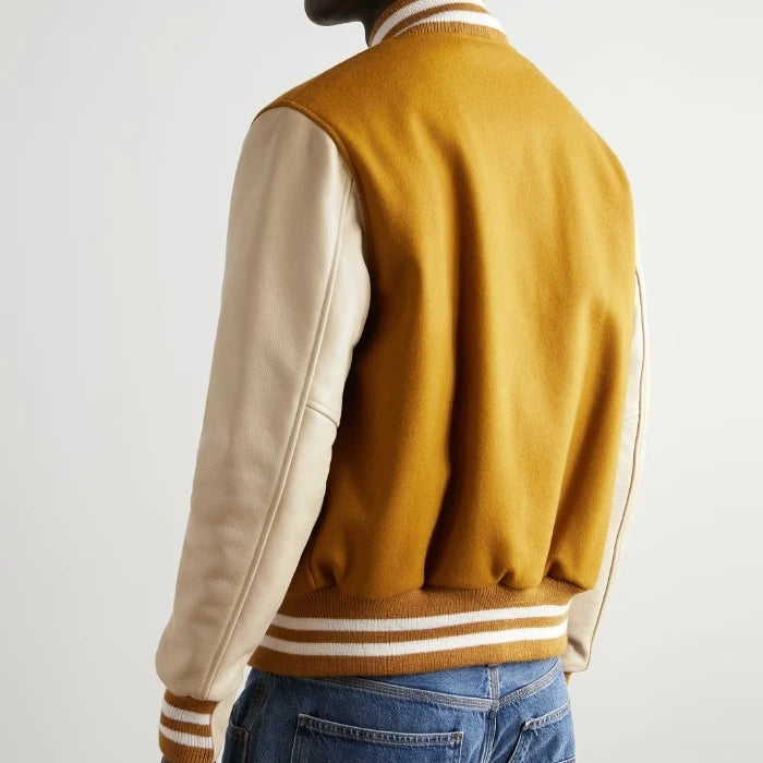Prescott Gold Wool & Beige Leather Varsity Jacket
