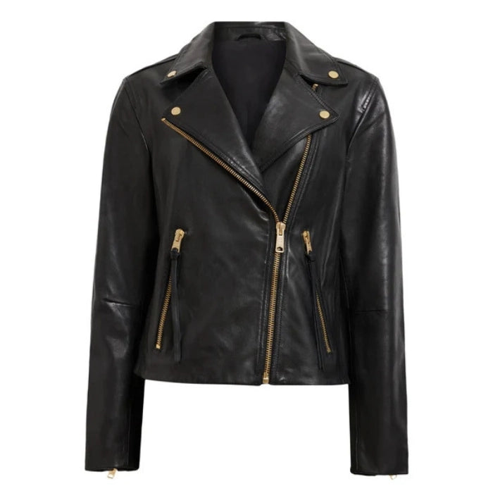Luxury-Inspired Women's Belted Biker Jacket