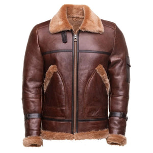 Tundrix Brown Sheepskin Shearling Bomber Jacket for Men