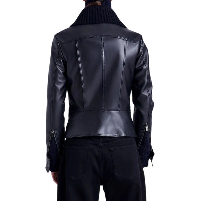 Rovella Modern Ribbed Collar Leather Jacket