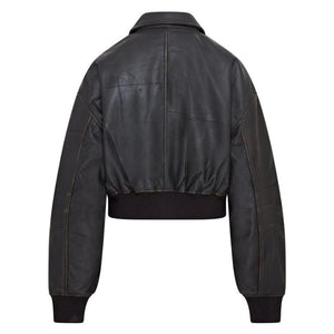 Renat Oversized Leather MA-1 Cropped Bomber Jacket