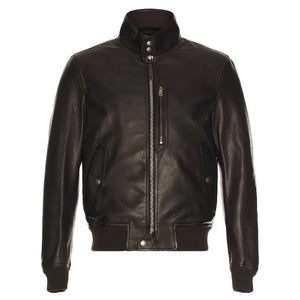 Ovrick Men’s High-Neck Bomber Leather Jacket