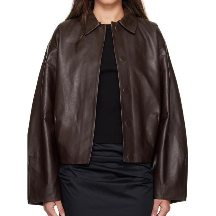 Arden Boxy Dark Brown Leather Jacket