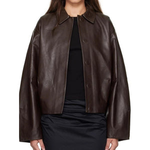 Arden Boxy Dark Brown Leather Jacket
