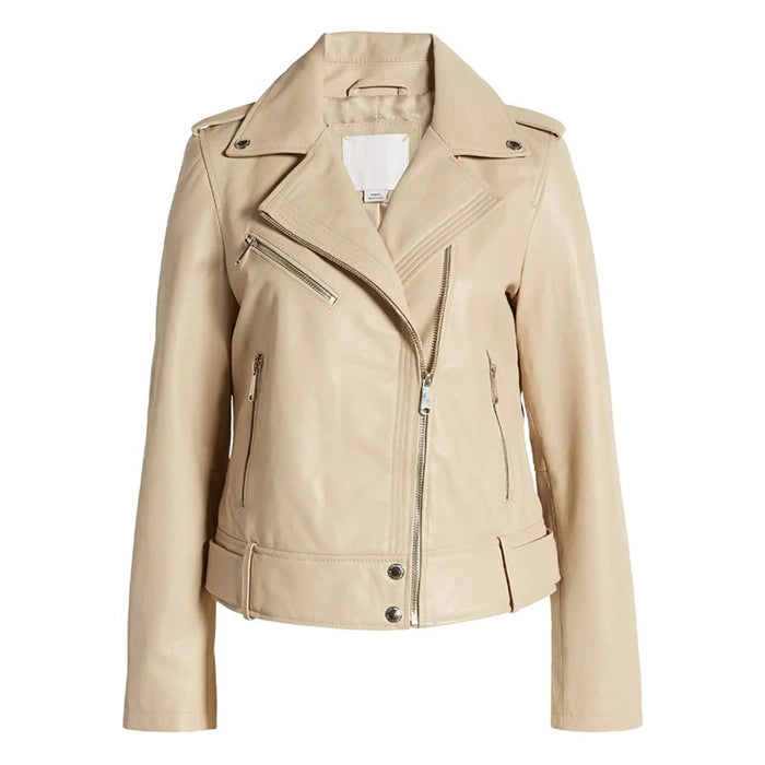 Women's Beige Moto Leather Jacket