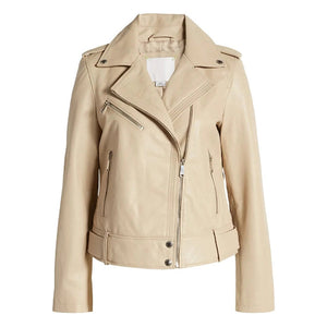 Women's Beige Moto Leather Jacket