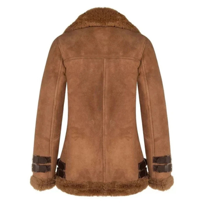 Women's Tan Brown Shearling Fur Real Leather Jacket