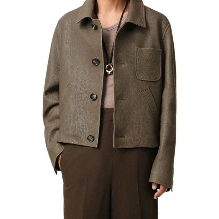 Grafton Box Long Sleeve Texture Leather Jacket