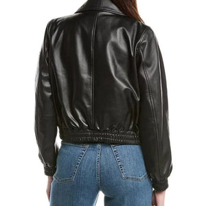 Noelle Multi-Pocket Leather Bomber Jacket