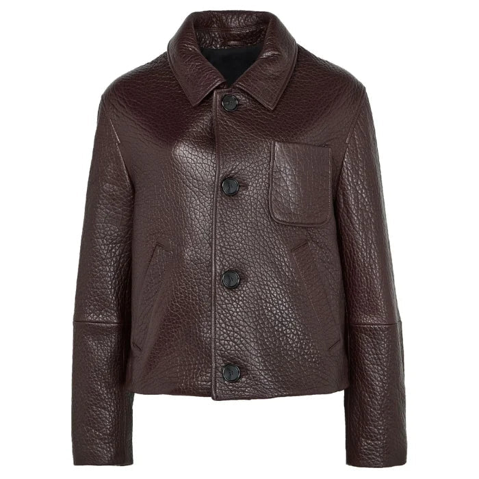 Echelon Burgundy Long Sleeve Texture Leather Jacket