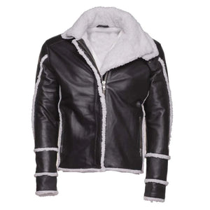 Kaelen Leather Shearling Bomber Jacket with Double Collar