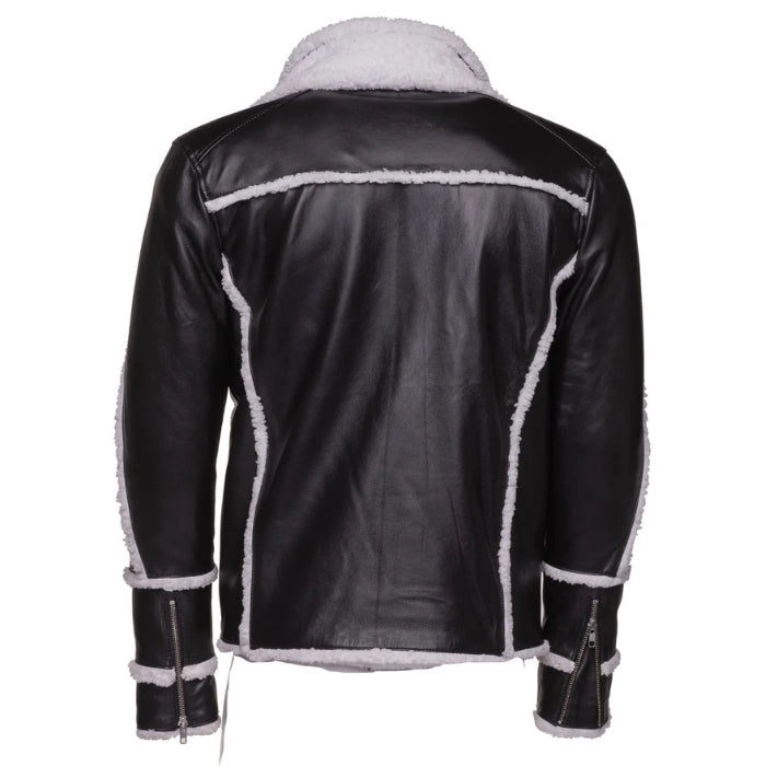 Kaelen Leather Shearling Bomber Jacket with Double Collar