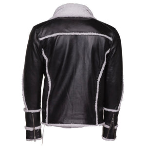 Kaelen Leather Shearling Bomber Jacket with Double Collar