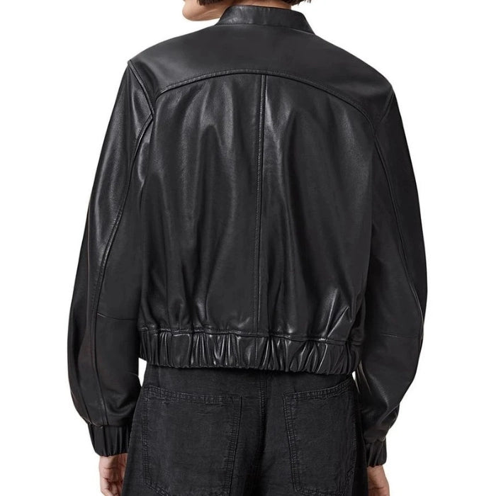 Lorena Clean-Cut Real Leather Bomber Jacket