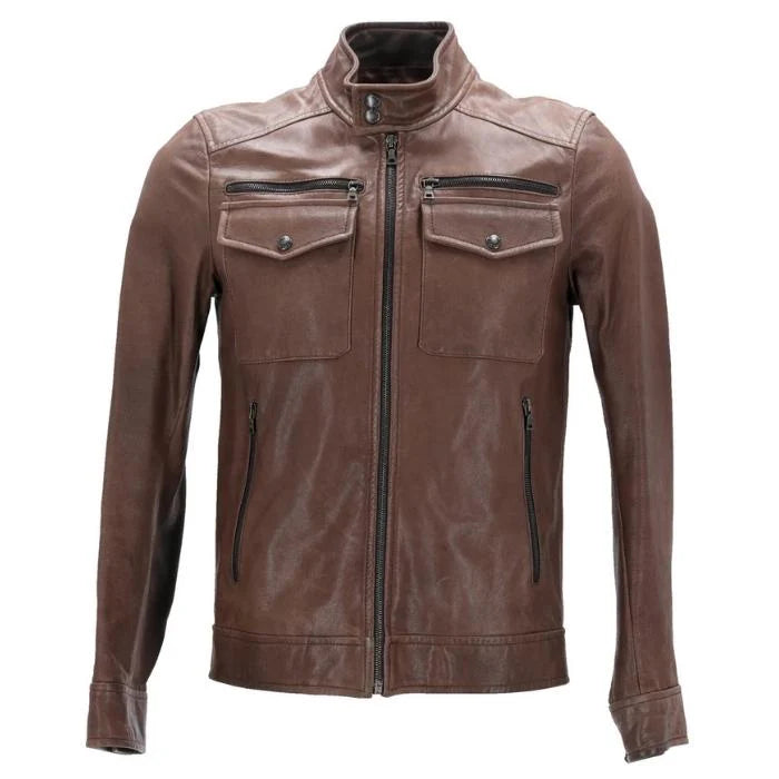 Men’s Brown Leather Zip-Up Jacket